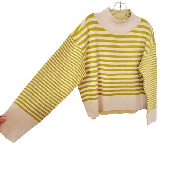 Anthropologie Maeve CARYS Mock Neck Sweater Womens Small Gold Striped Oversized - Picture 7 of 12